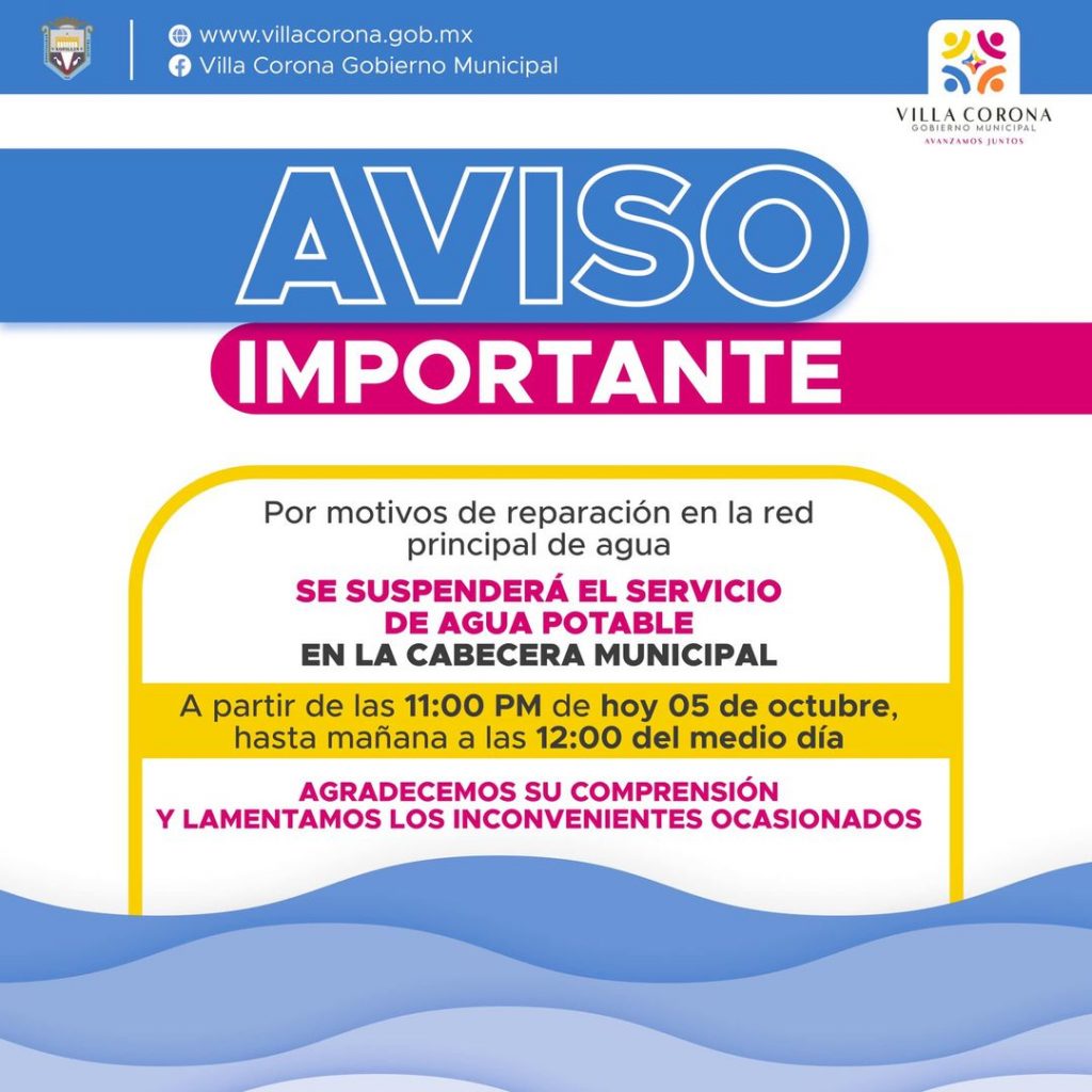 Suspensión temporal del servicio de agua potable H Ayuntamiento de